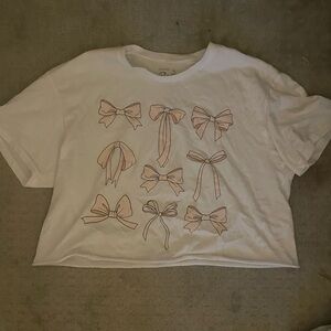 Jantzen White and Pink Bow Graphic Tee